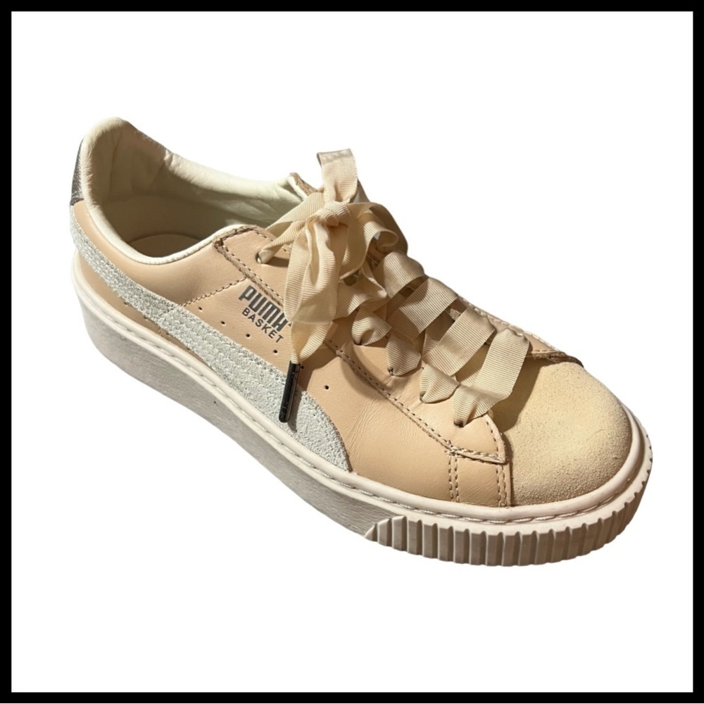 PUMA Basket Platform Sneakers in Natural Vachetta / Birch